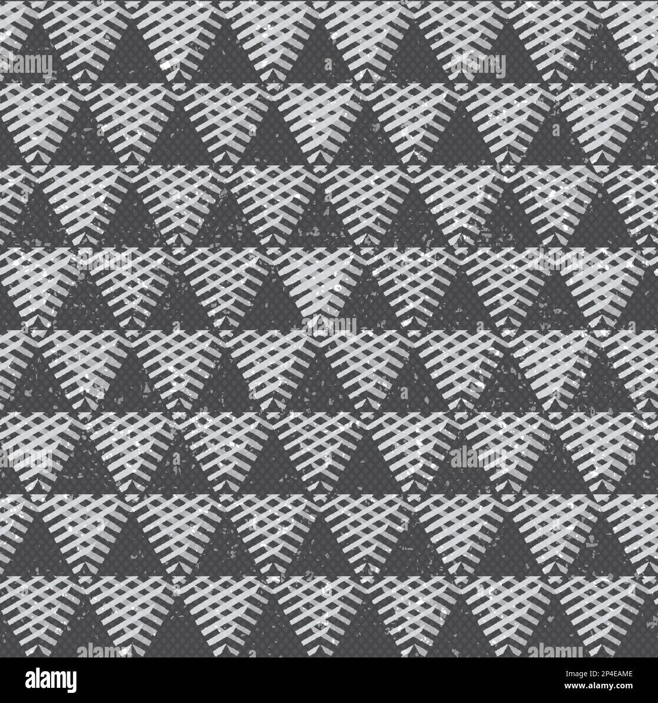 Monochrome triangles with grunge effect. Seamless pattern. Stock Vector