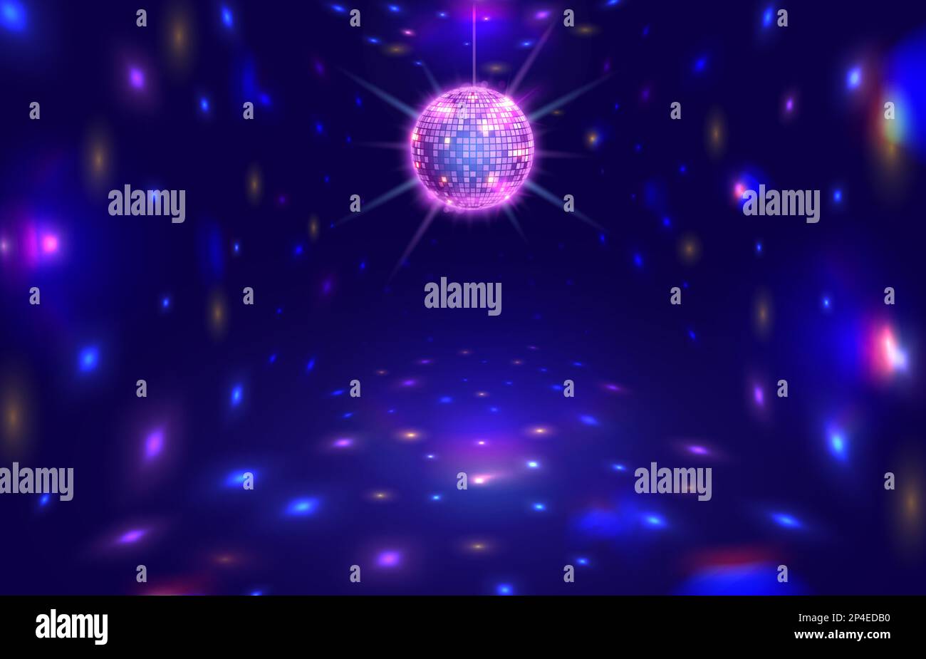 Disco ball rays. Dance floor room with mirror ball reflections, night