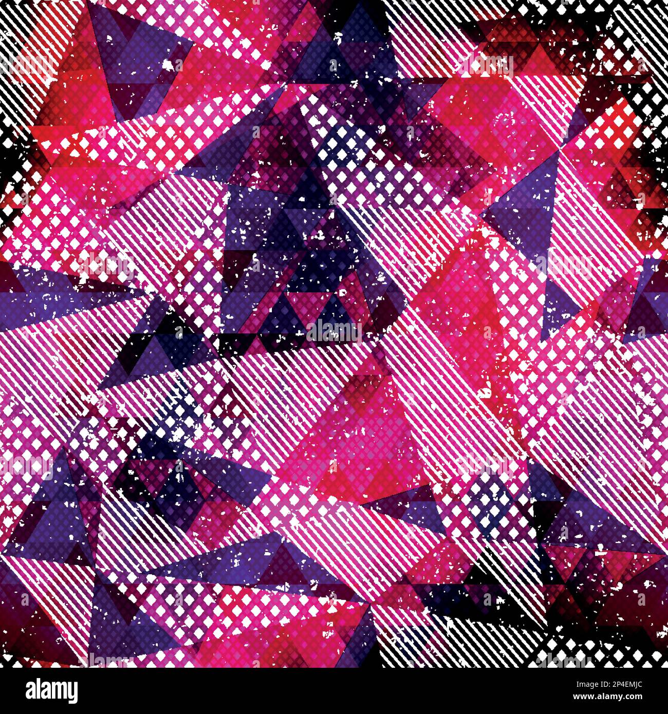 Red triangle seamless pattern with grunge effect Stock Vector