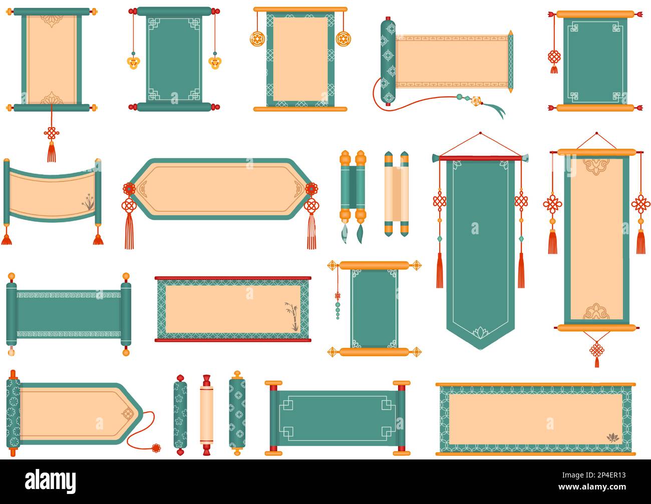 Traditional asian scrolls. Oriental Chinese and Japanese hanging scroll