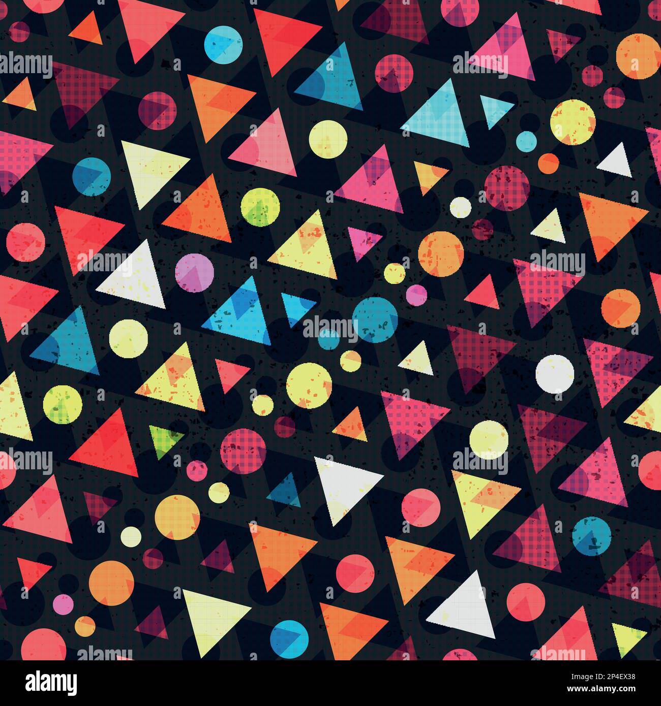 Colored geometric seamless pattern with grunge effect Stock Vector