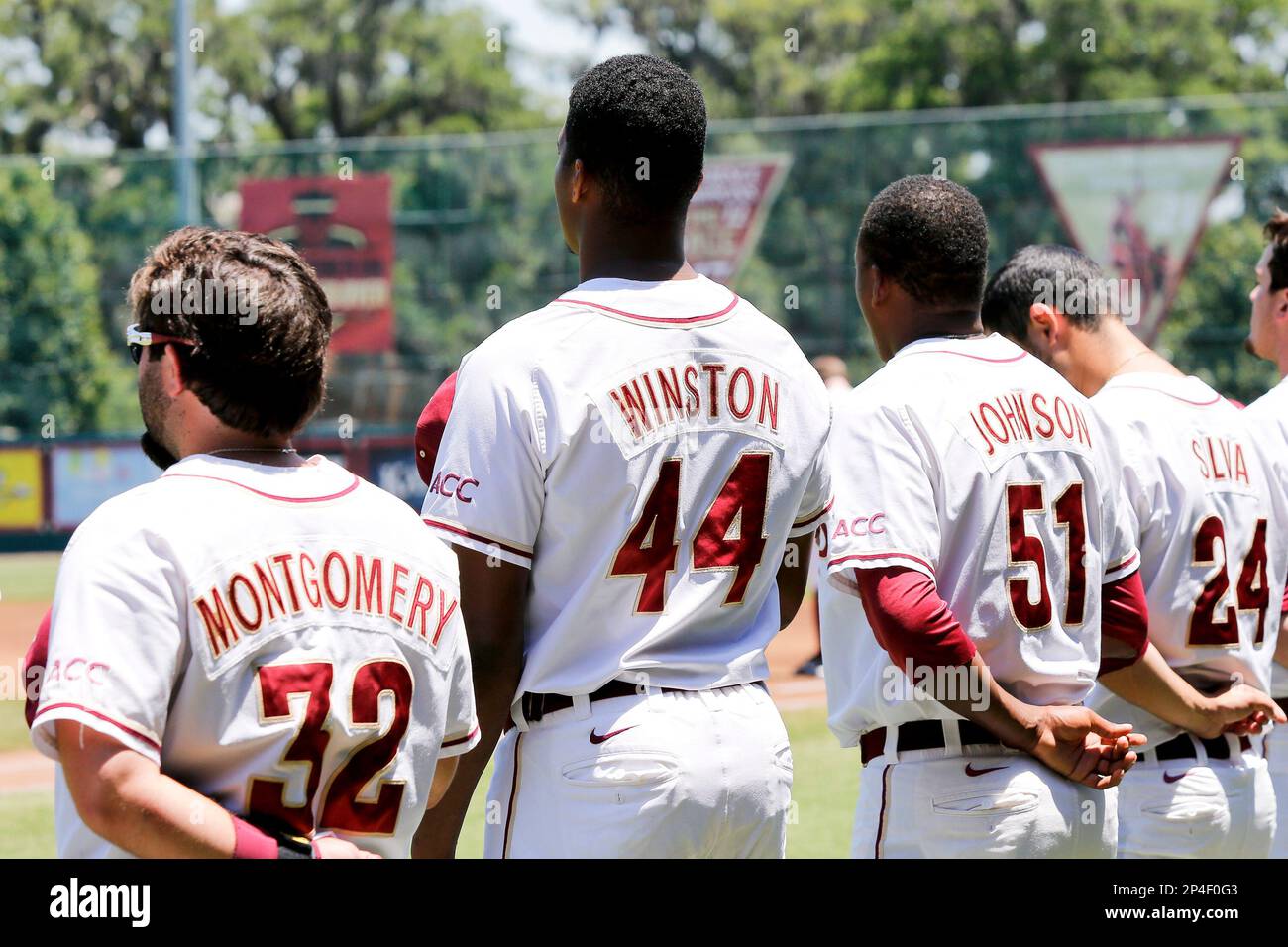 A back view of Florida State Catcher Ladson Montgomery (32), Pitcher