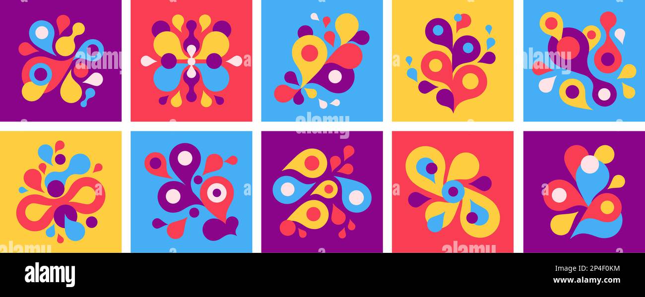 Abstract geometric liquid forms. Splash shapes, water flow and dissolve