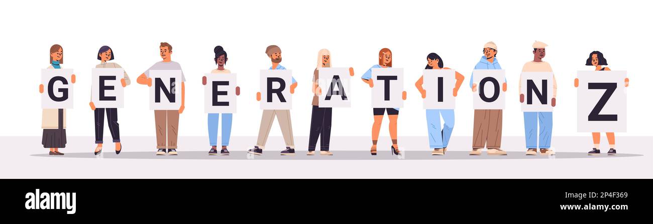 mix race people holding generation Z letters new modern demography ...