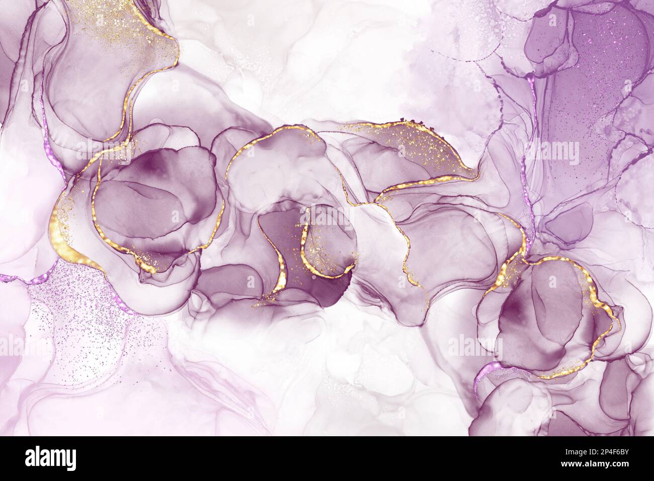 Abstract fluid art with alcohol ink technique painting, and decorated with gold foil glitter splash luxurious. Suitable for backgrounds, banners. Stock Photo