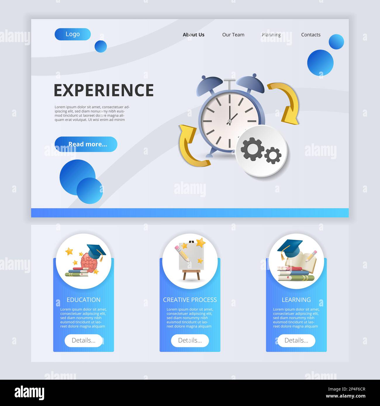 Experience flat landing page website template. Education, creative