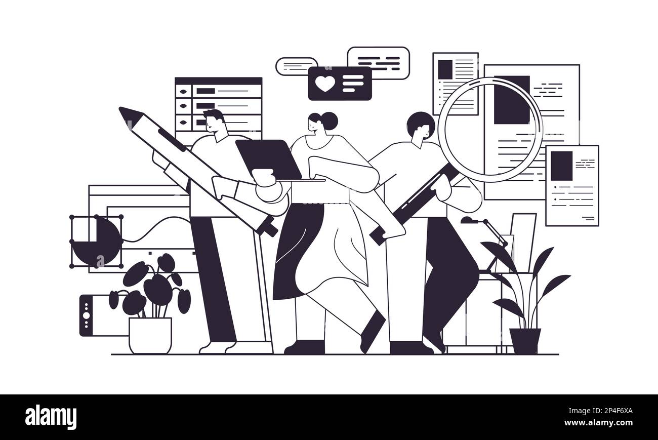 digital designers programmers and analysts team working together developers optimizes software engineering concept Stock Vector