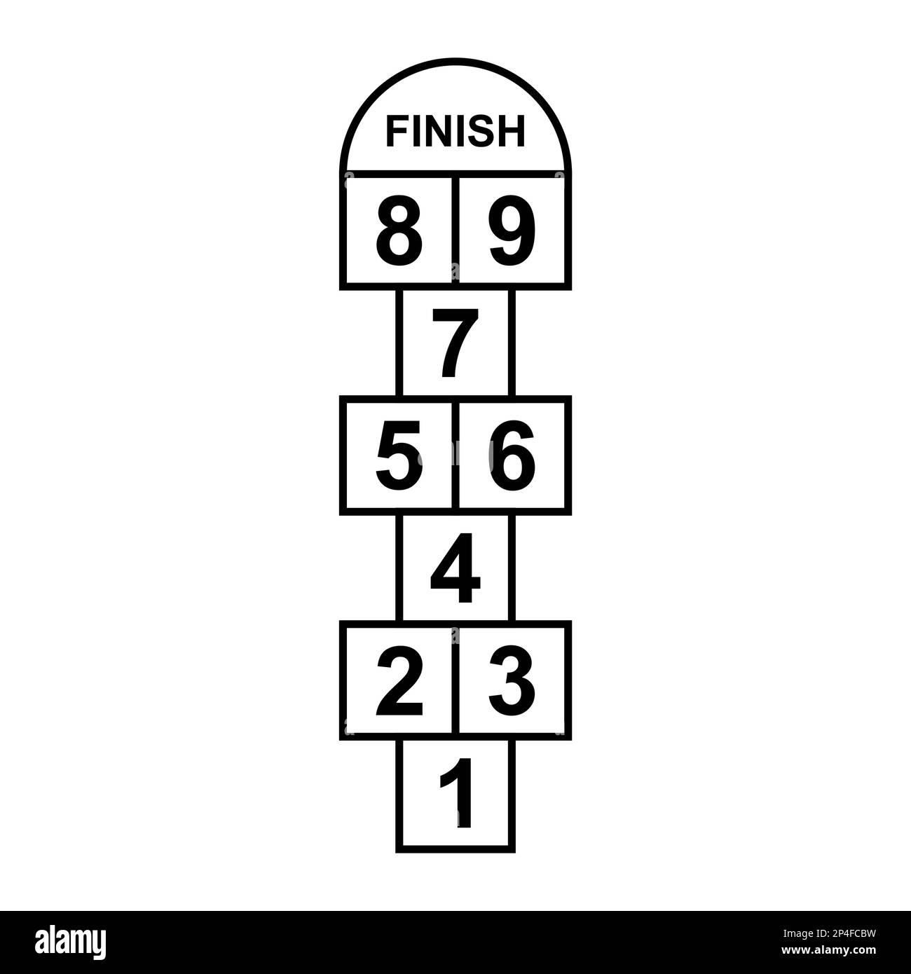 Hopscotch outdoor icon, fun play jump active game kid, street vector