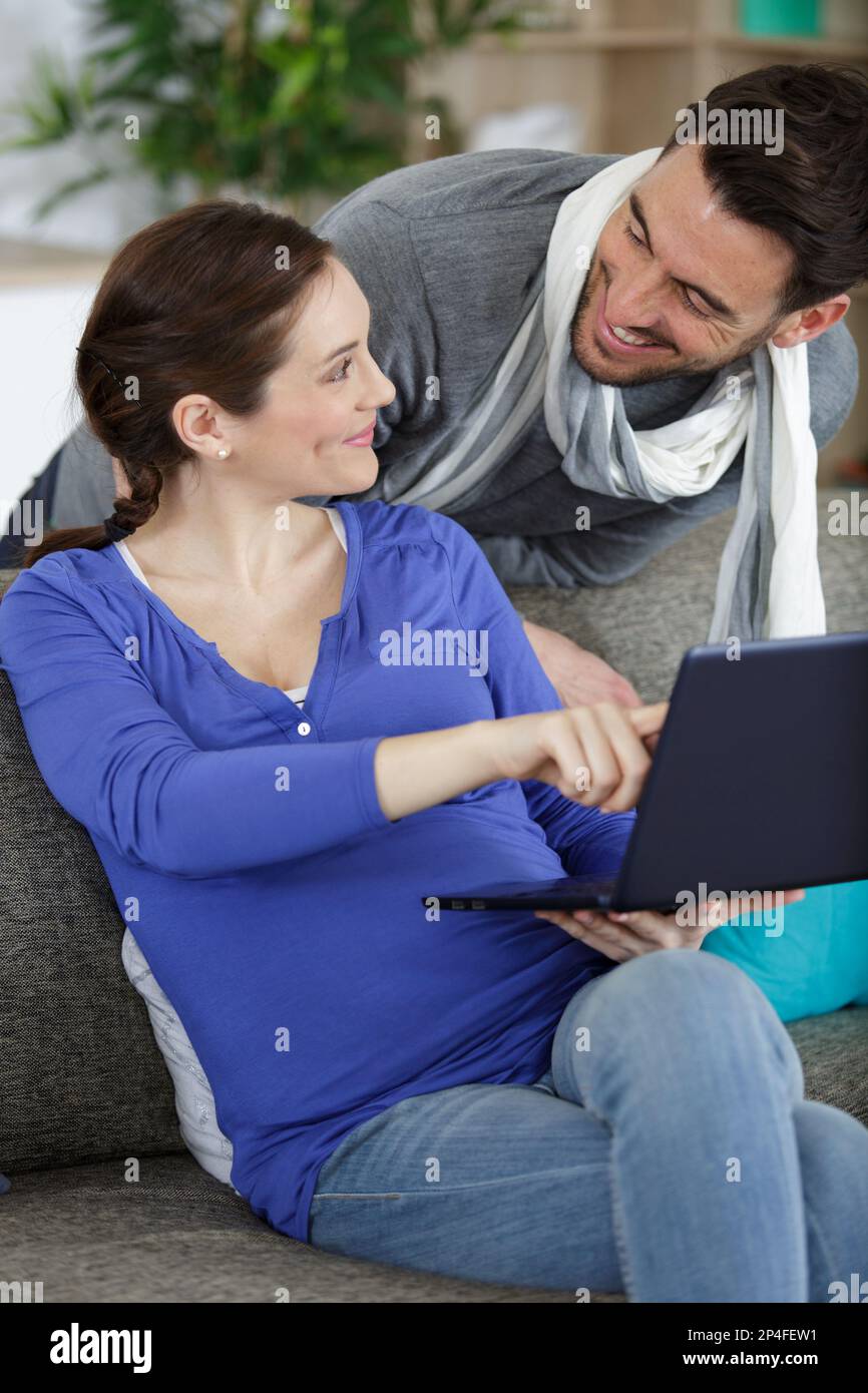 happy couple checking the pc together Stock Photo