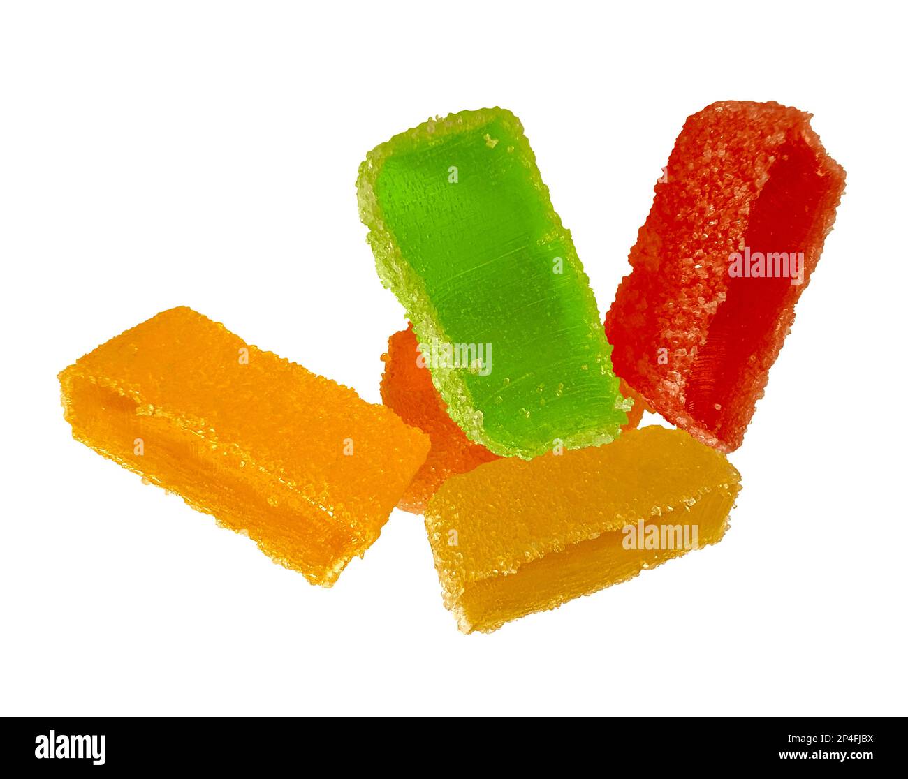 Colorful fruit jellies. Yellow, red and green jelly candies isolated on ...