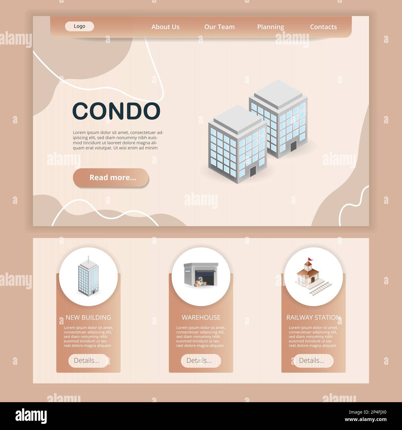 Condo flat landing page website template. New building, warehouse ...