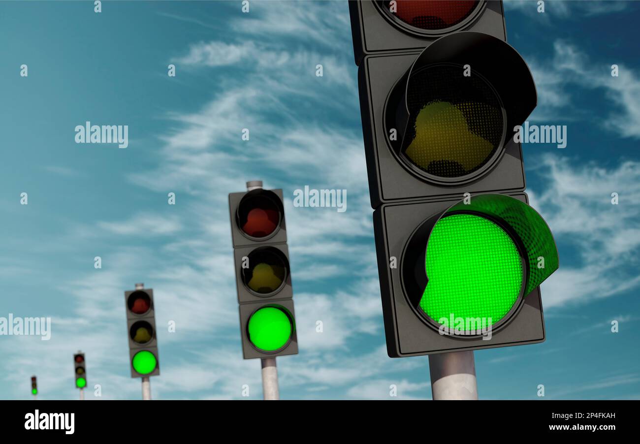 Green wave. phased traffic lights Stock Photo Alamy