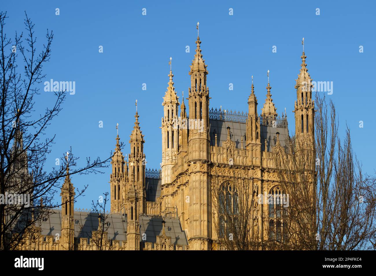 View of the Sunlit Houses of Parliament Stock Photo