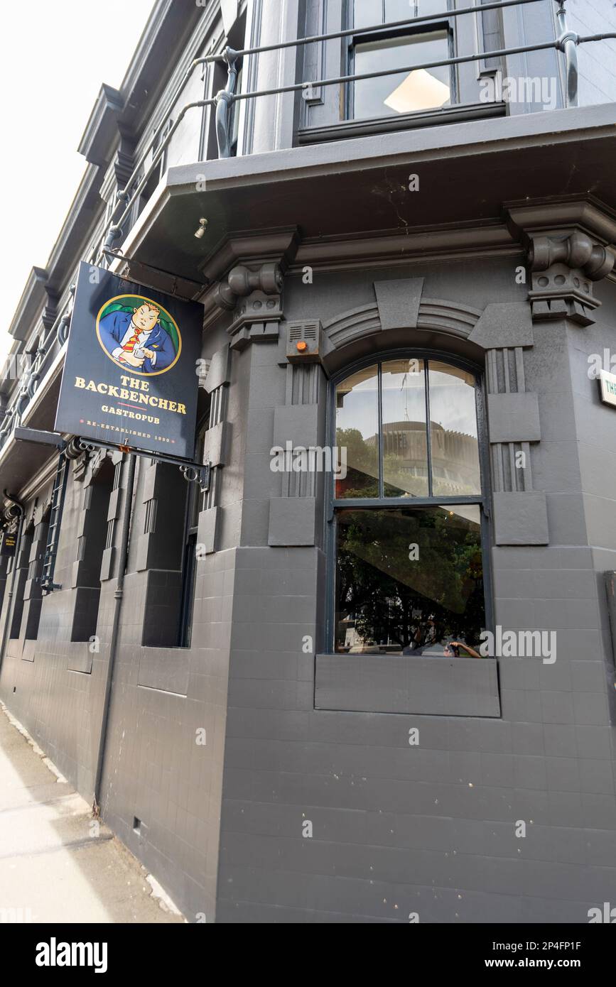The Backbencher pub in Wellington, New Zealand. Frequented by staff from nearby Parliament Buildings Stock Photo