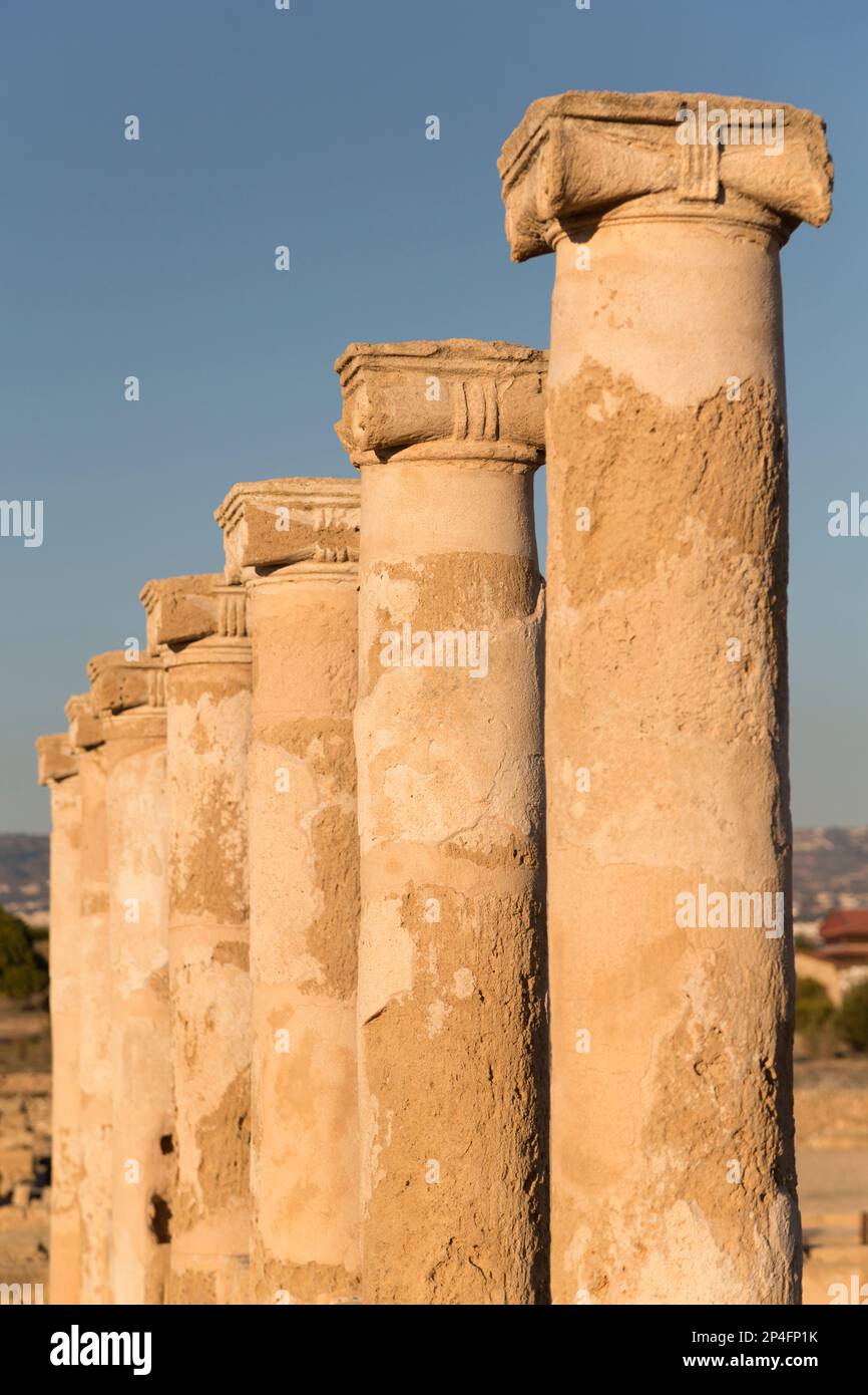 Cyprus, Pathos, Roman pillars at the Archaeological site of Kato Pathos. Stock Photo