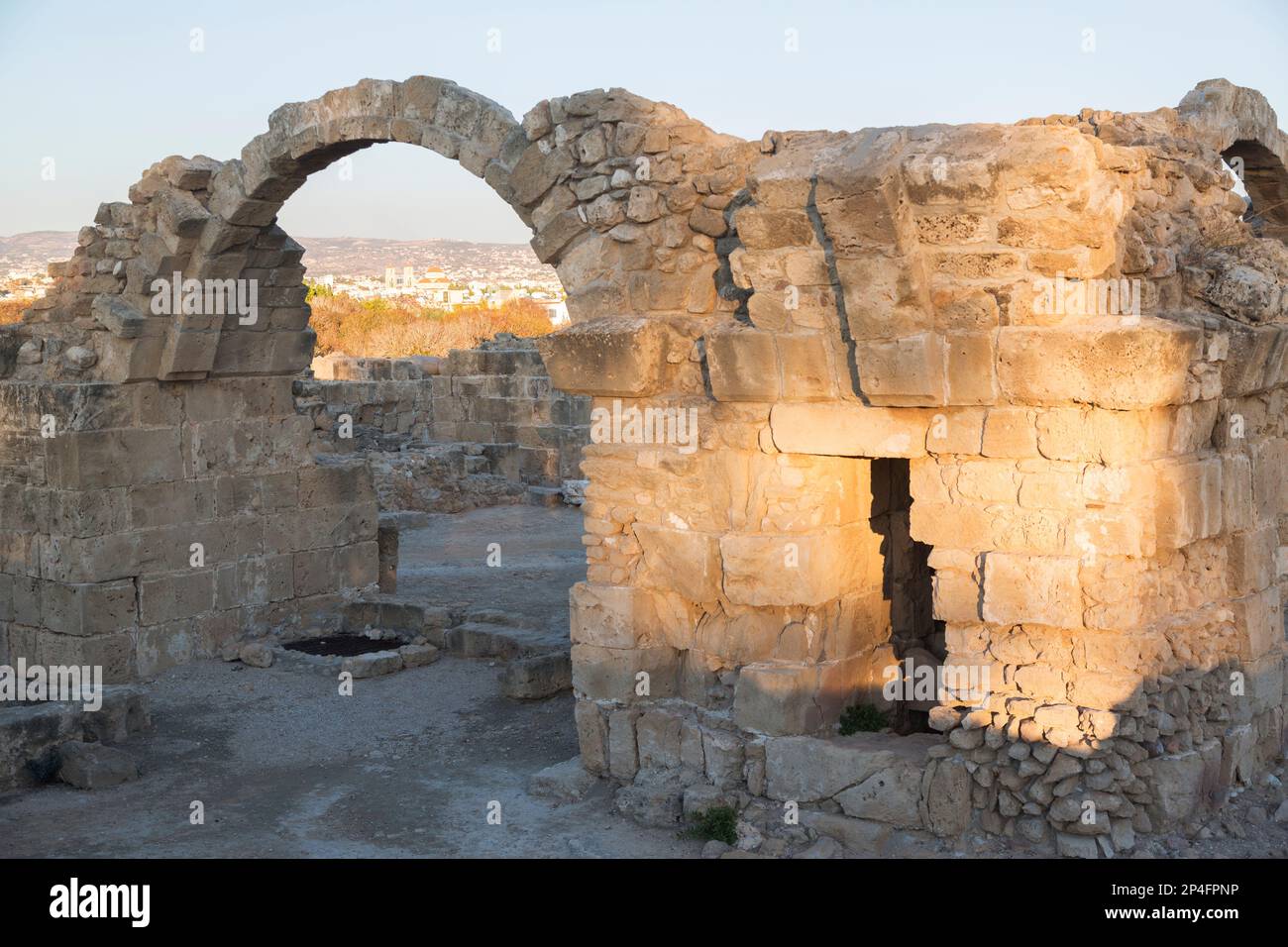Cyprus, Pathos, ruins of Saranta Kolones (Byzantine fort of Pathos) at the Archaeological site of Kato Pathos. Stock Photo