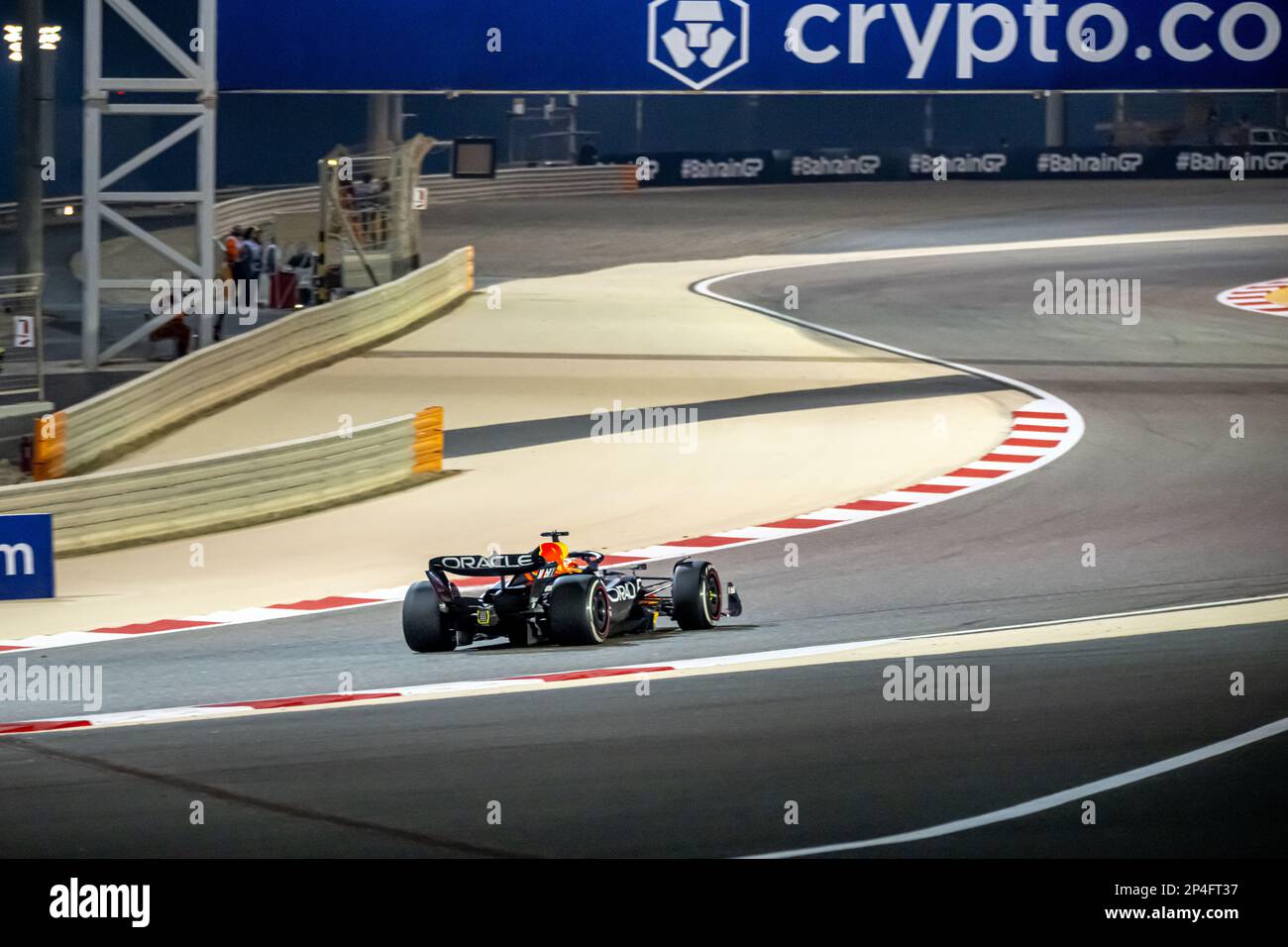 BAHRAIN INTERNATIONAL CIRCUIT, BAHRAIN - MARCH 05: Max Verstappen, Red Bull Racing RB19 during the Bahrain Grand Prix at Bahrain International Circuit on Sunday March 05, 2023 in Sakhir, Bahrain. (Photo by Michael Potts/BSR Agency) Stock Photo