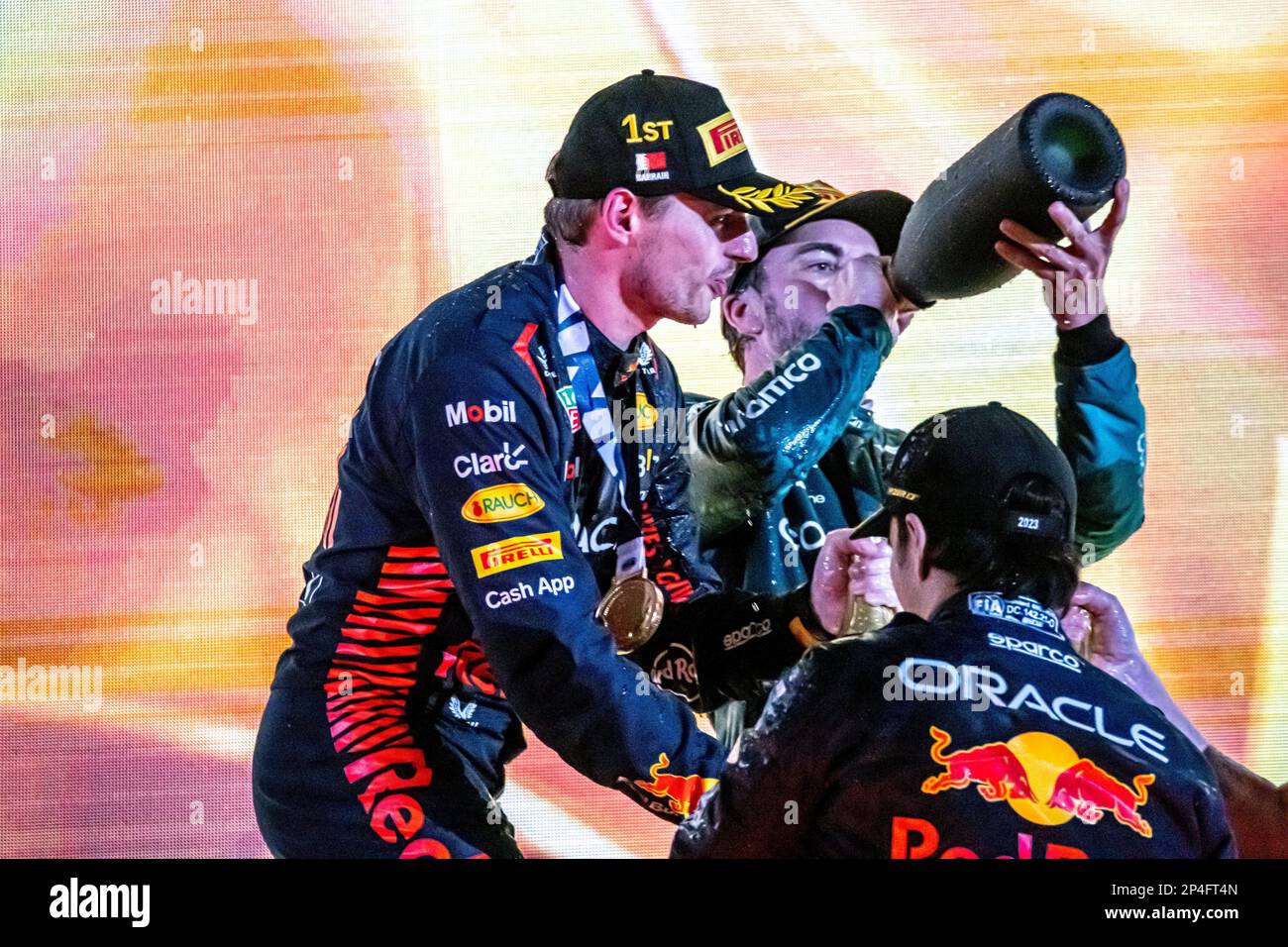 BAHRAIN INTERNATIONAL CIRCUIT, BAHRAIN - MARCH 05: Max Verstappen, Red Bull Racing RB19 during the Bahrain Grand Prix at Bahrain International Circuit on Sunday March 05, 2023 in Sakhir, Bahrain. (Photo by Michael Potts/BSR Agency) Stock Photo