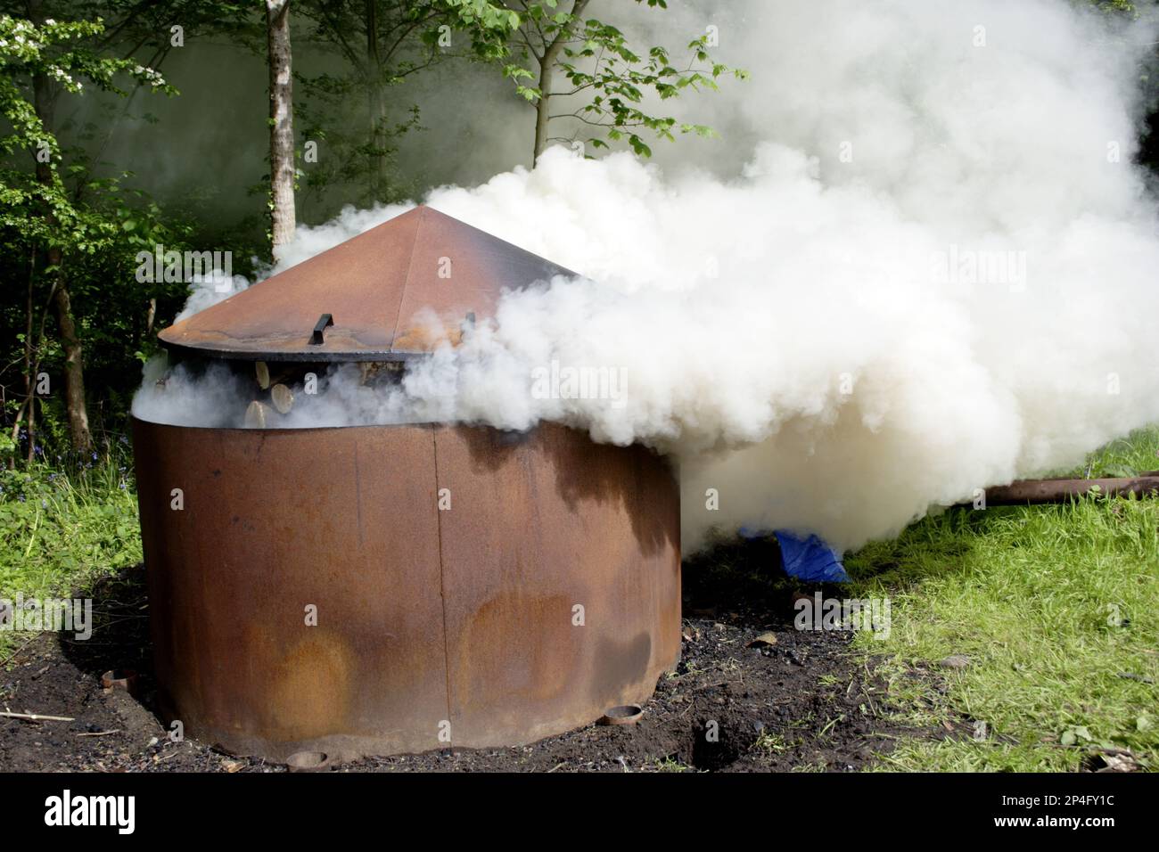 Charcoal burning, burning logs to produce charcoal by local wildlife