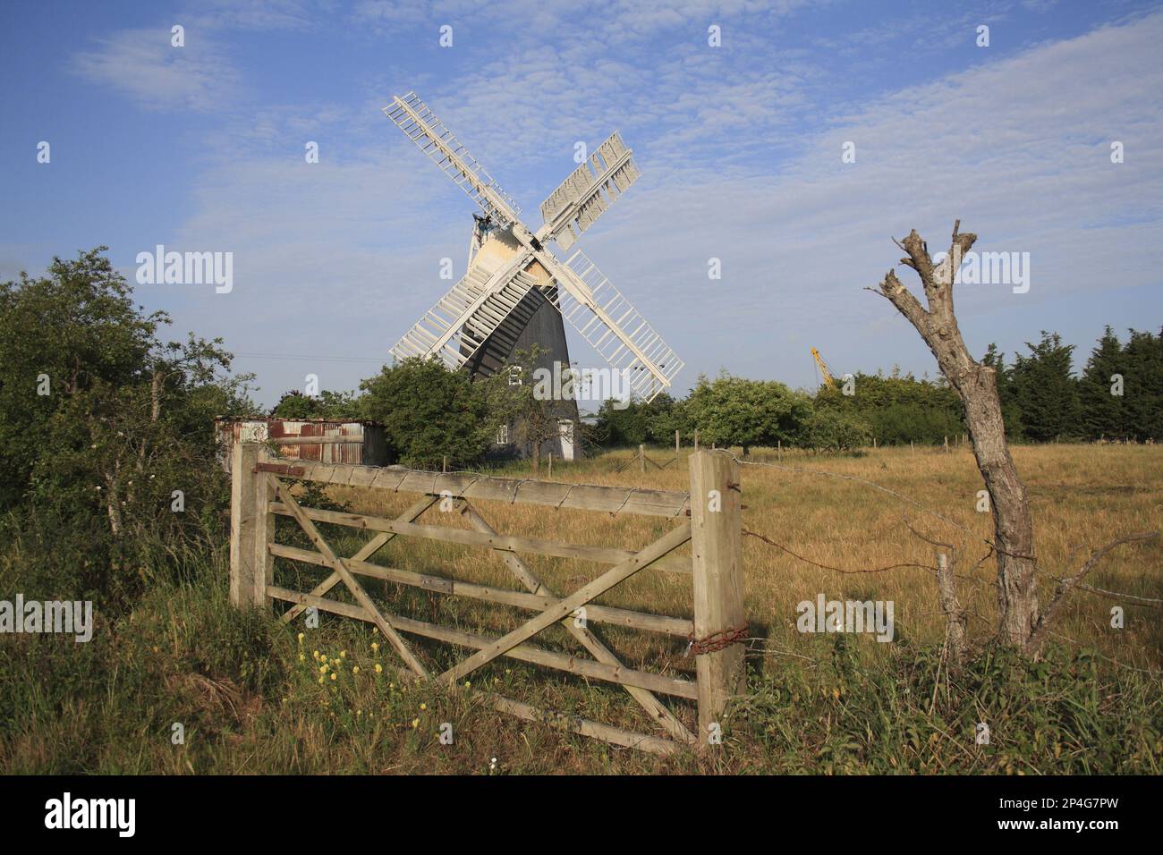 Nineteenth Century tower mill, Thelnetham Windmill, Thelnetham, Little Ouse Valley, Suffolk, England, United Kingdom Stock Photo