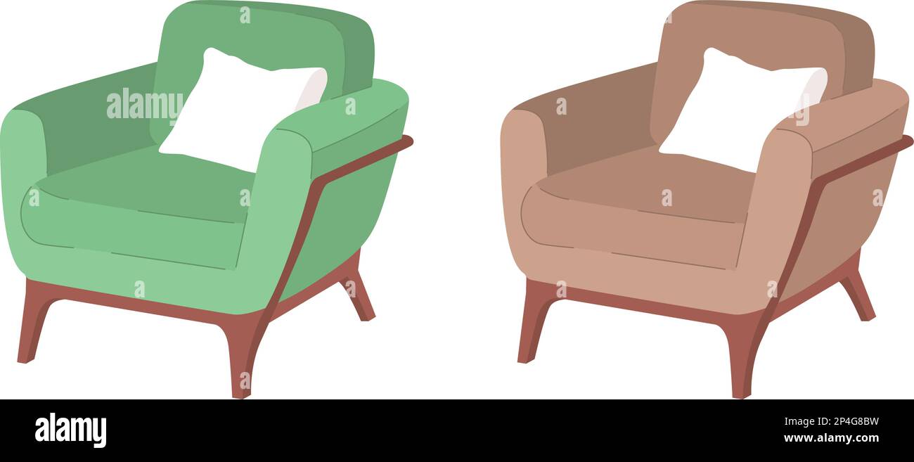 Retro upholstered armchairs semi flat color vector objects set Stock Vector