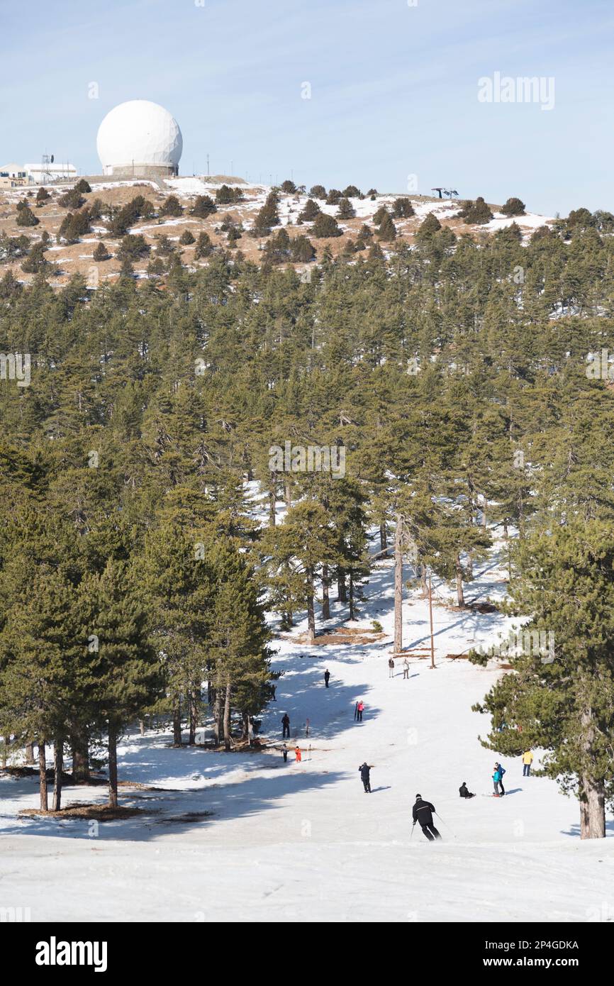Cyprus, Troodos mountains, skiing in the mountains. Stock Photo