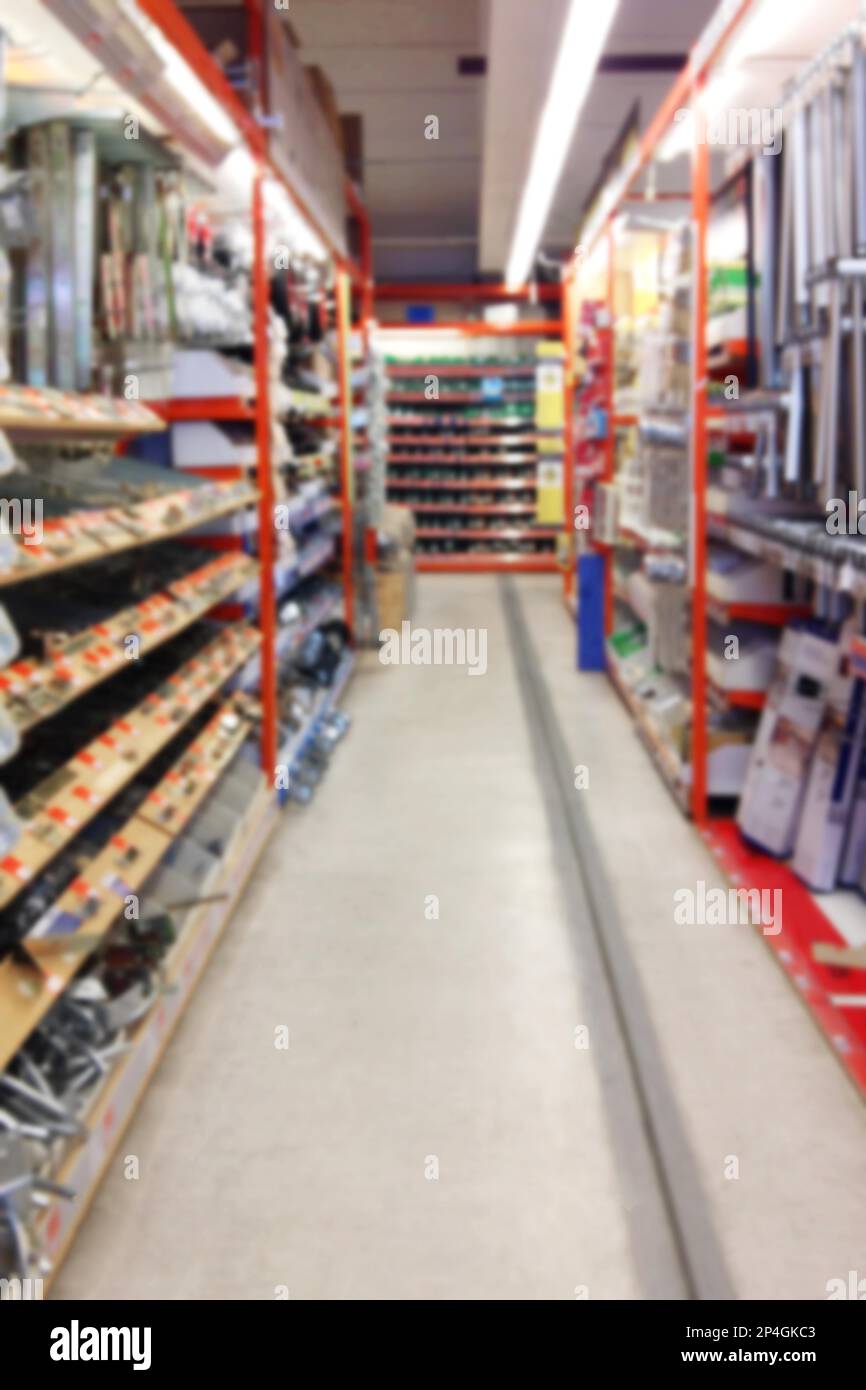 defocused home improvement market or center, diy or doityourself