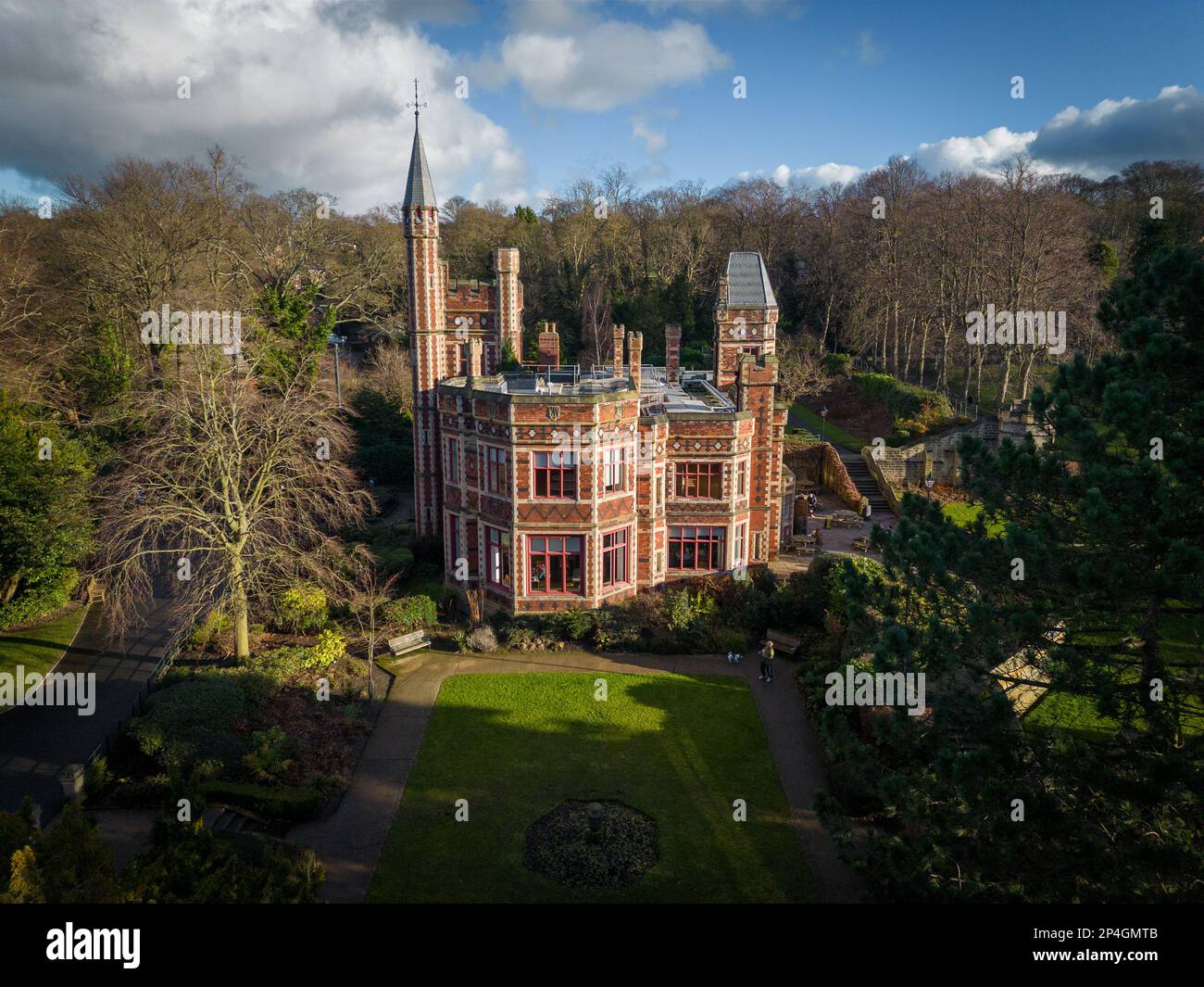 Aerial view of Saltwell Towers, Saltwell Park, Gateshead, Tyne & Wear ...