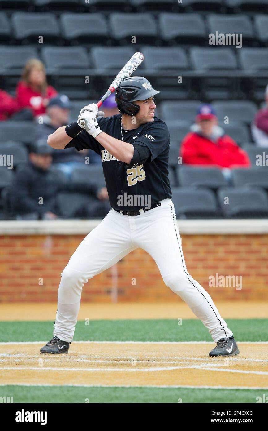 Matt Conway (25) of the Wake Forest Demon Deacons at bat against the