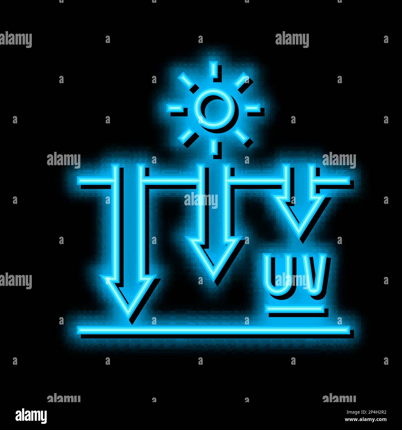 exposure of skin to uv rays tanning process neon glow icon illustration Stock Vector