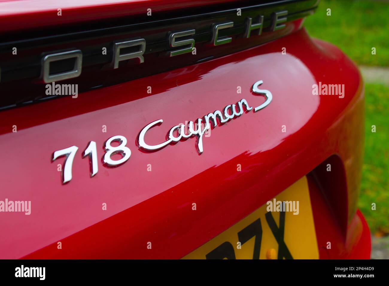 Porsche 718 Caymen S badge close up Stock Photo