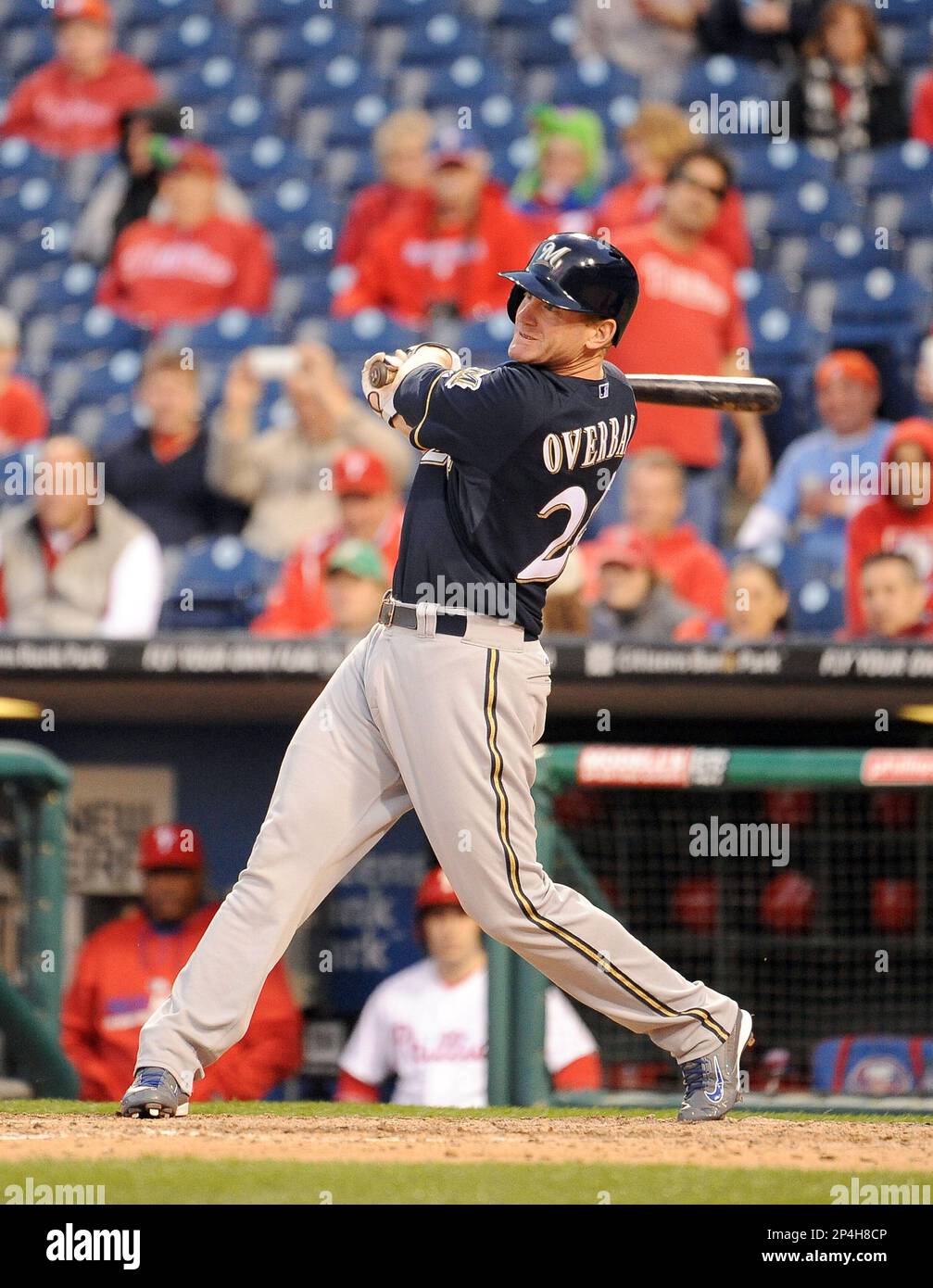 Milwaukee Brewers Lyle Overbay (24) during a game against the Philadelphia  Phillies on April 8, 2014 at Citizens Bank Park in Philadelphia, PA. The  Brewers beat the Phillies 10-4.(AP Photo/Chris Bernacchi Stock