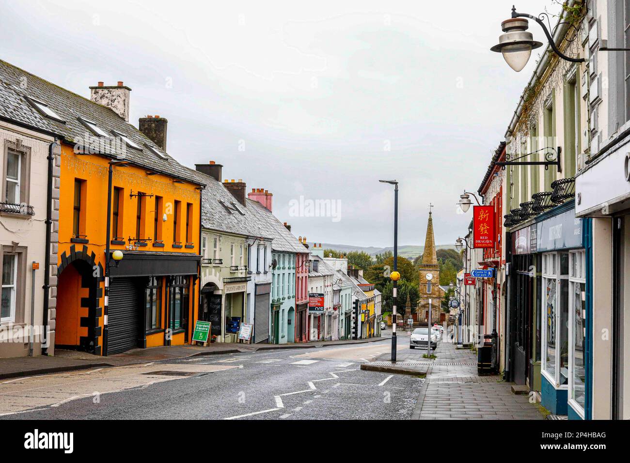 Shops line town in Ireland Stock Photo