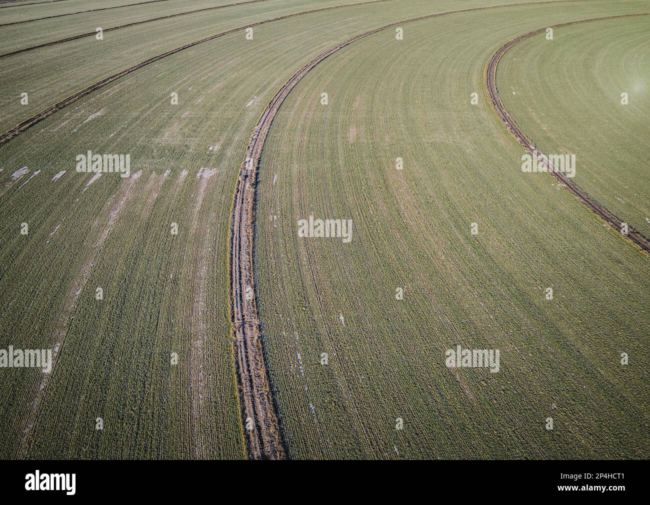 Aerial view of agricultural crop and farmland near Dell City, Texas Stock Photo