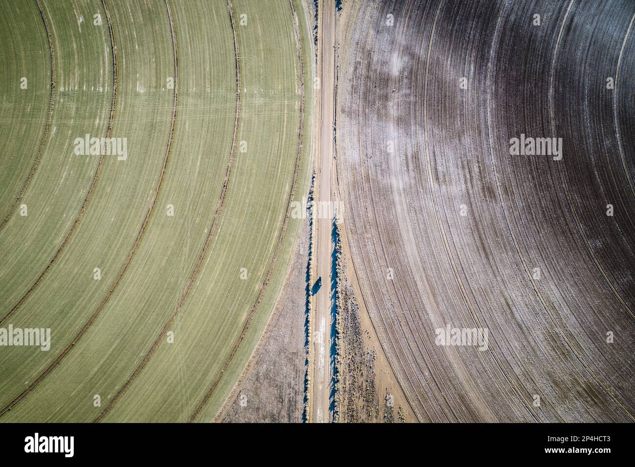 Aerial view of agricultural crop and farmland near Dell City, Texas Stock Photo