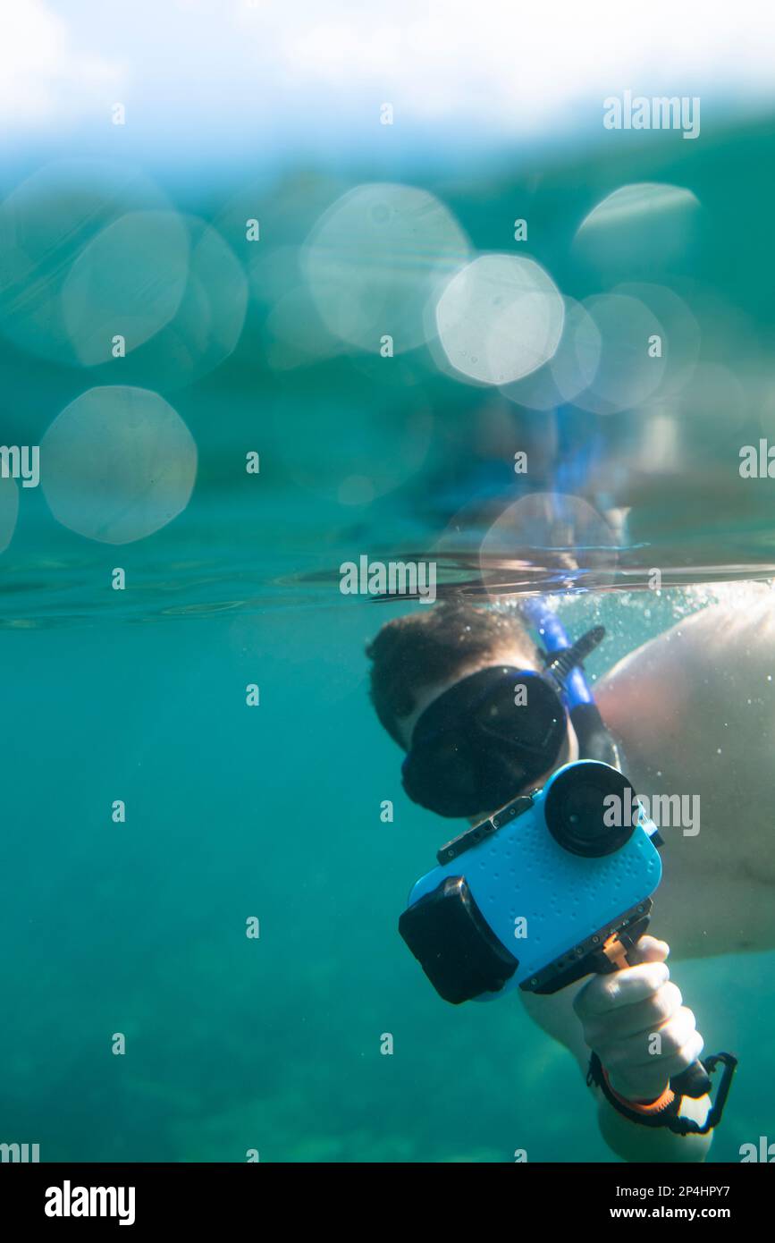 Snorkeling at Tres Palmas Marine Reserve in Puerto Rico Stock Photo