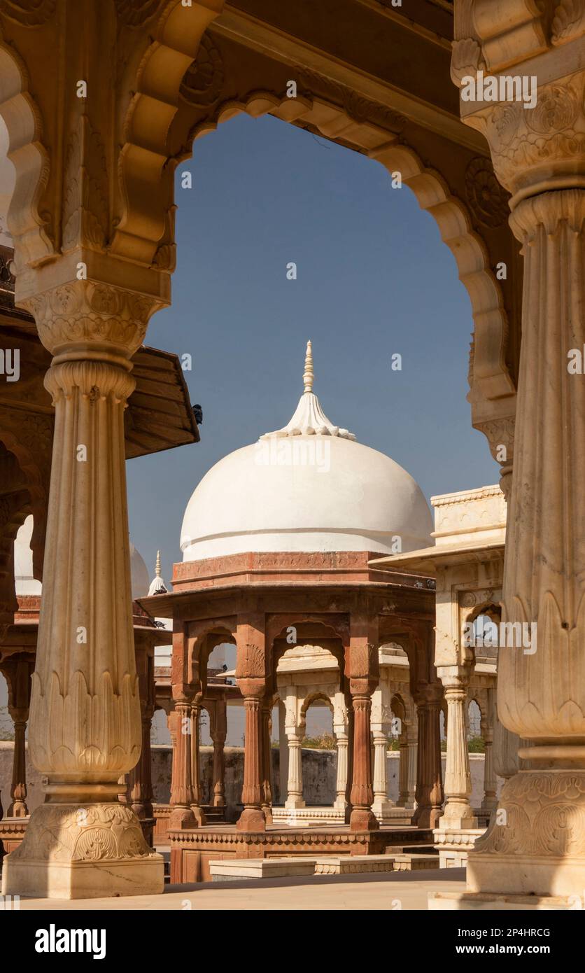 India, Rajasthan, Bikaner, Devikund Chhatri, Royal Crematorium, marble ...