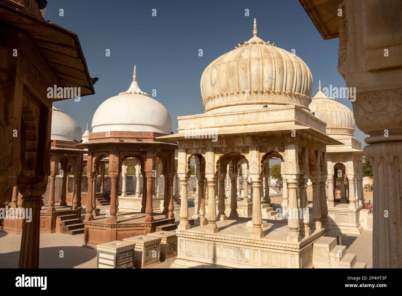 India, Rajasthan, Bikaner, Devikund Chhatri, Royal Crematorium, marble and Dulmera sandstone Memorials Stock Photo