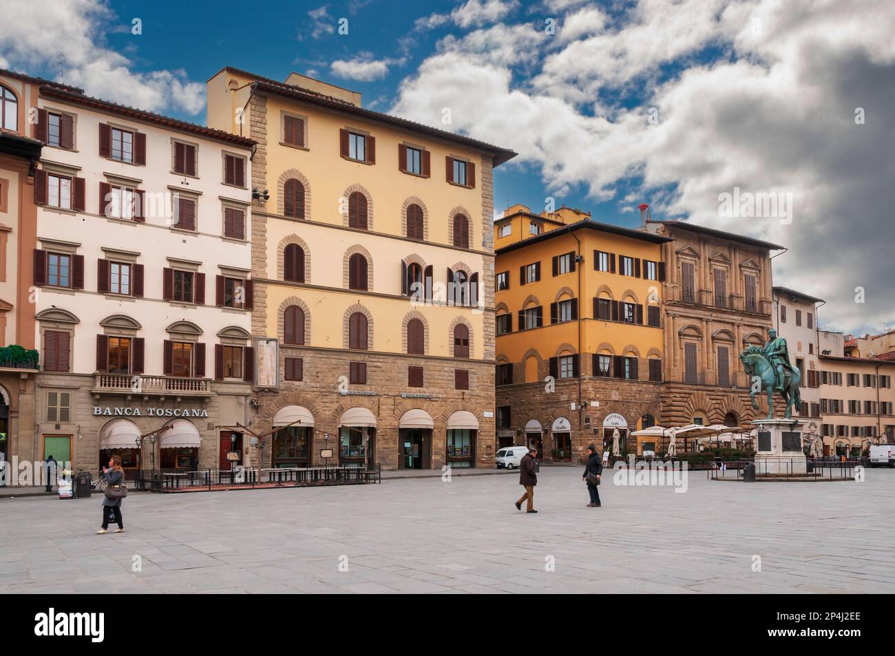 Equestrian statue of the Duke of Florence and I Grand Duke of Tuscany Cosimo I de Medici in Piazza della Signoria in Florence in Tuscany, Italy Stock Photo