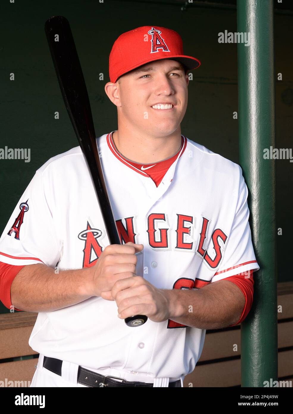 September 13, 2011; Oakland, CA, USA; Los Angeles Angels center fielder Mike  Trout (27) steals second base standing up against the Oakland Athletics  during the seventh inning at O.co Coliseum Stock Photo - Alamy