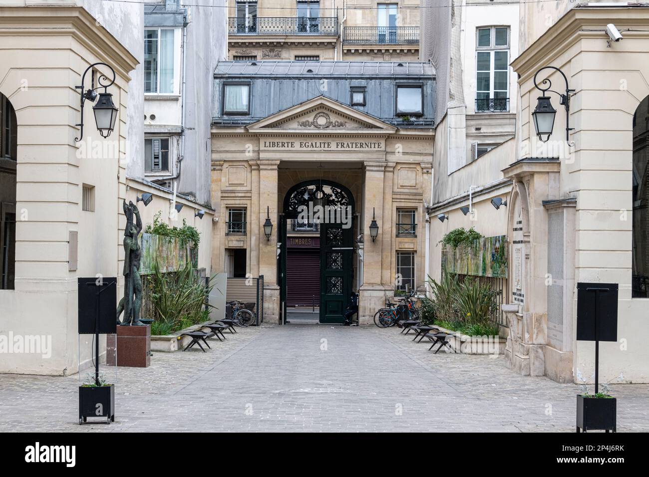 The entrance from the courtyard of the 9th Arrondissement Town Hall in Paris. Stock Photo