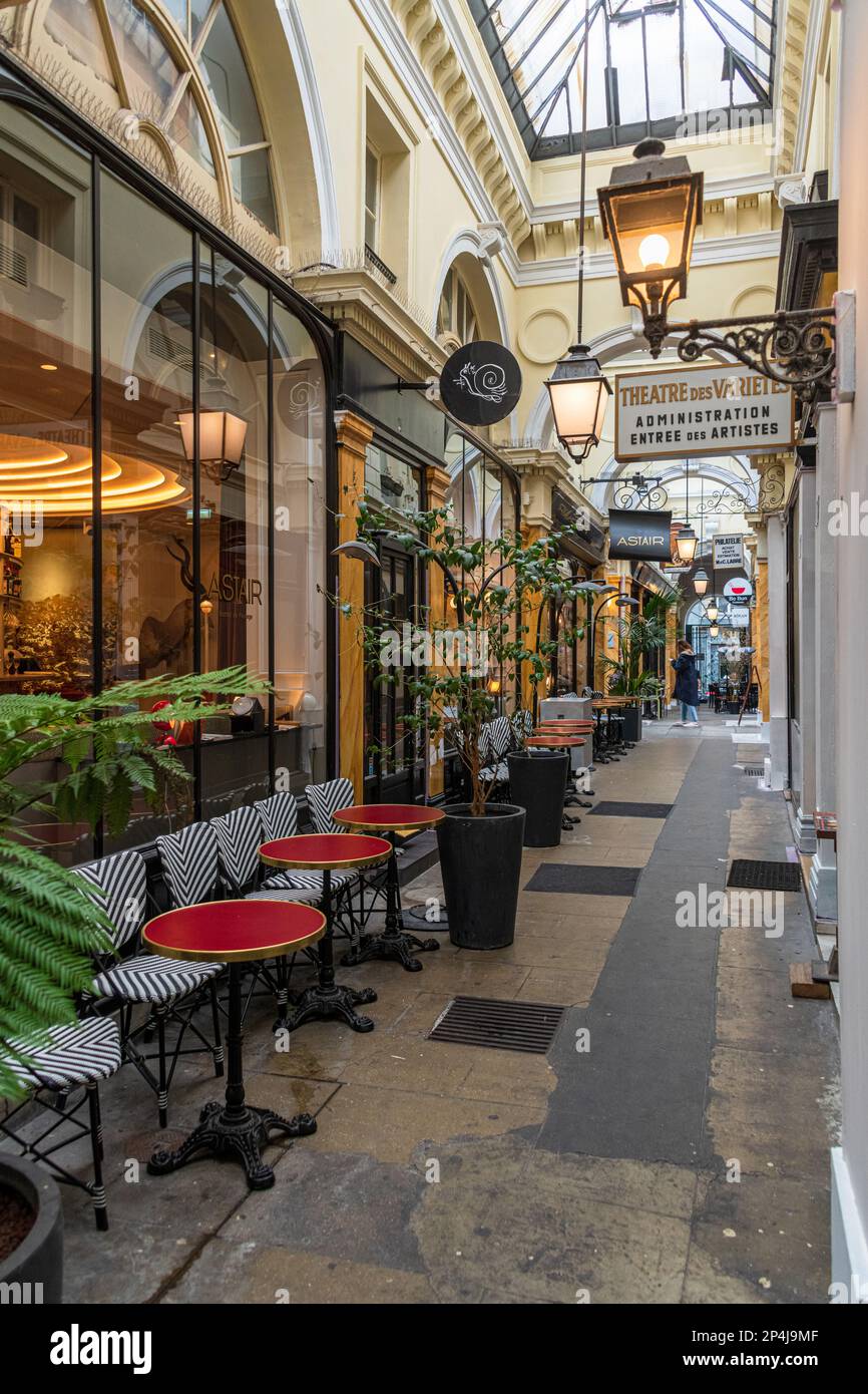 The interior of the Passage des Panoramas in the 2nd Arrondissement Paris. Stock Photo