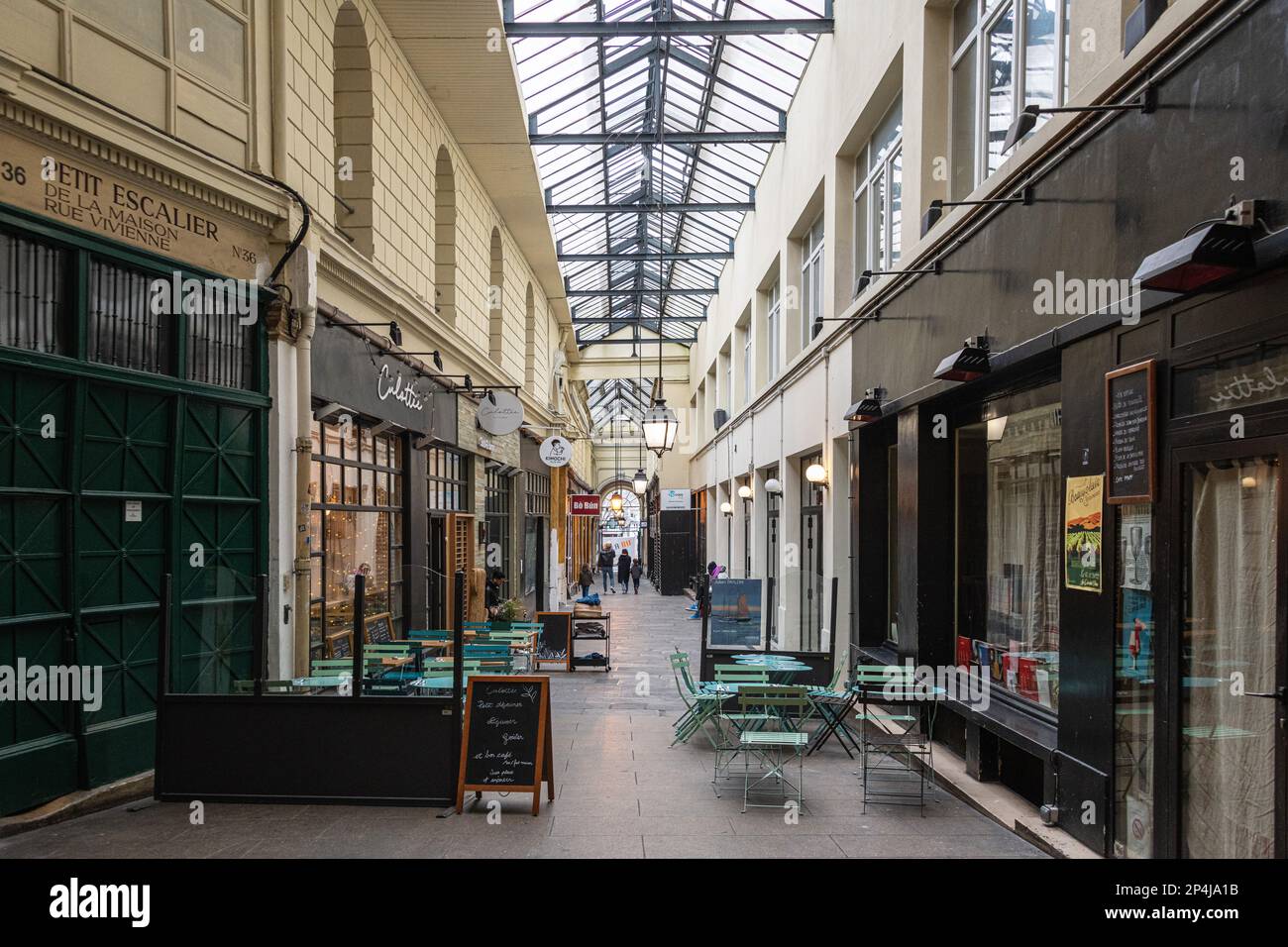 Interior photo of The Passage des Panoramas in the 2nd Arrondissement of Paris, Stock Photo