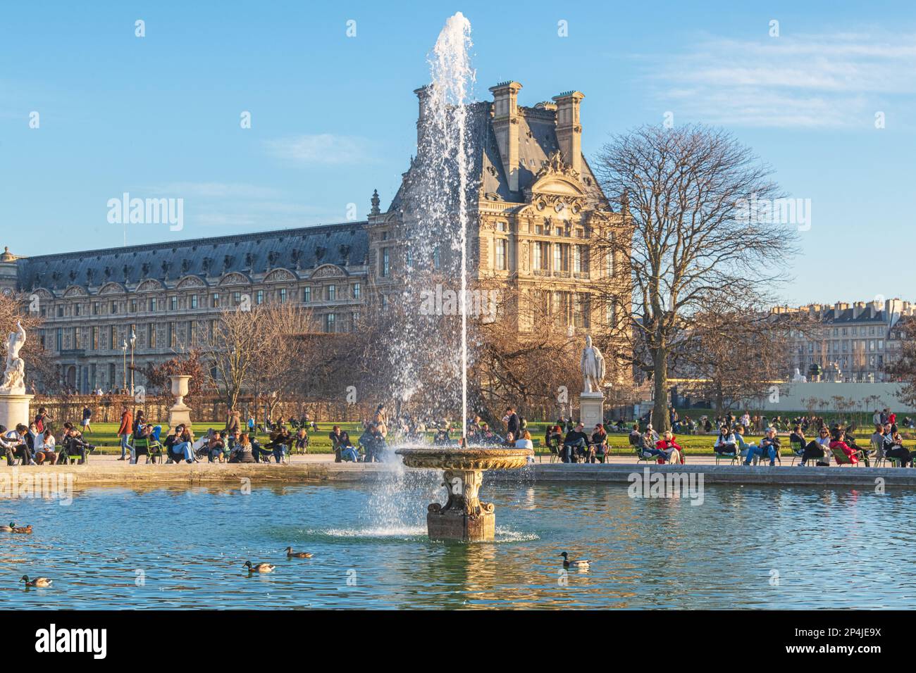 The Louvre School and the Ministry of Culture shot from the Tuileries Garden in Paris. Stock Photo