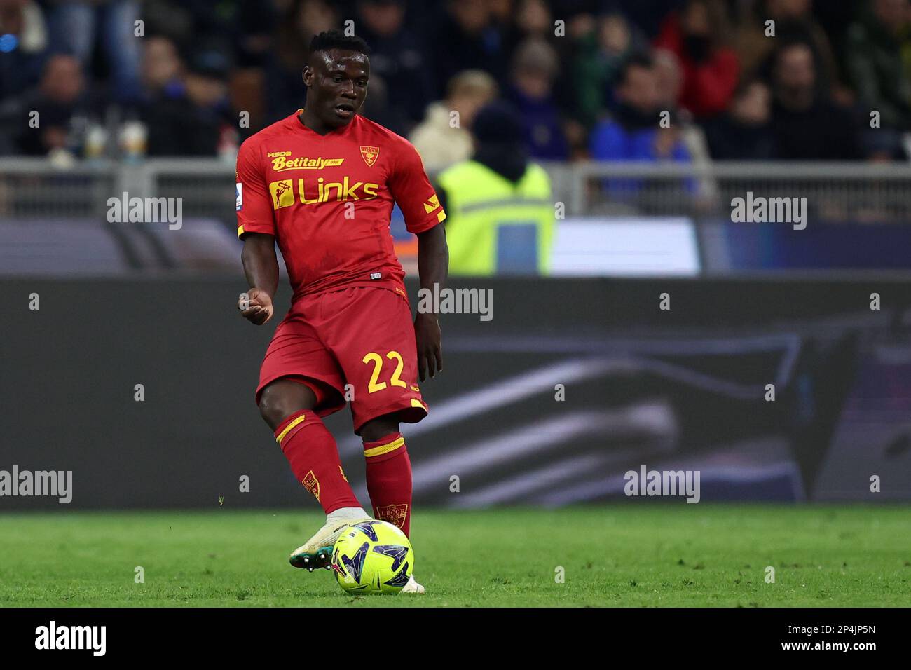 Milano, Italy. 05th Mar, 2023. Lameck Banda of Us Lecce controls the ball during the Serie A match beetween Fc Internazionale and Us Lecce at Stadio Giuseppe Meazza on March 5, 2023 in Milan Italy . Credit: Marco Canoniero/Alamy Live News Stock Photo