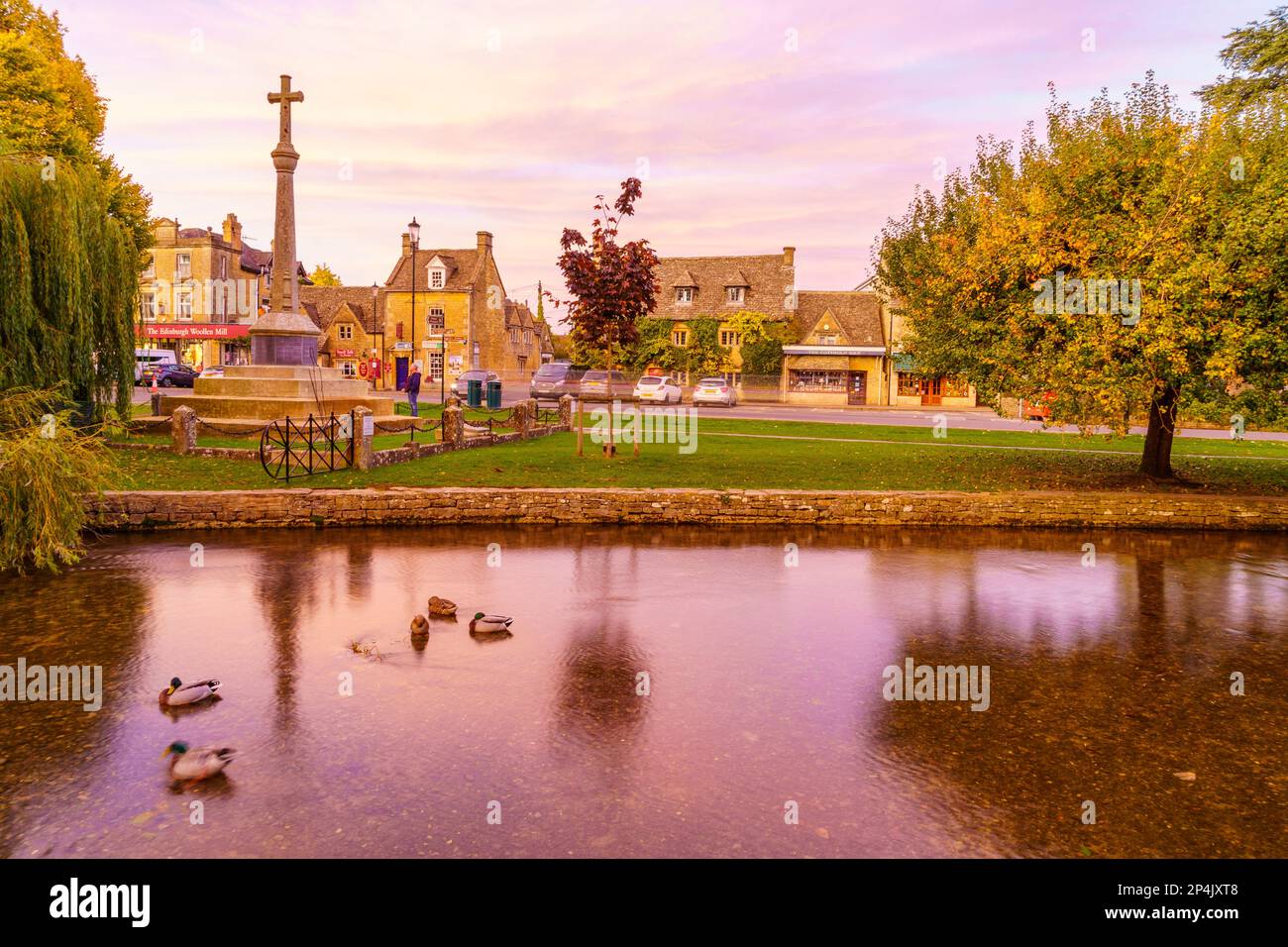 BourtonontheWater, UK October 17, 2022 Sunset scene of typical
