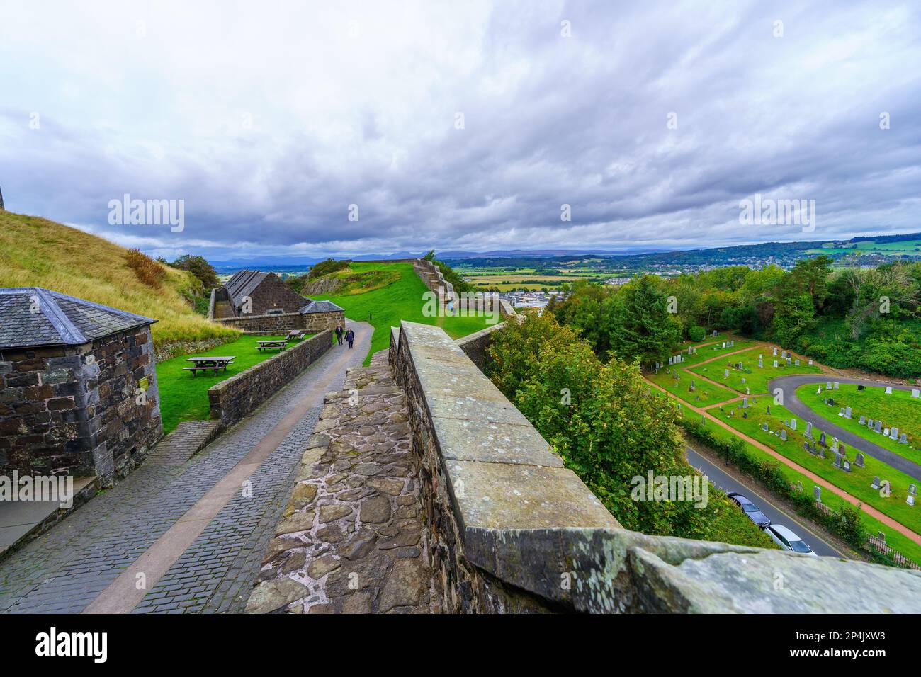 Stirling, UK - September 25, 2022: View of the historic Stirling Castle, and nearby landscape, with visitors, in Scotland, UK Stock Photo