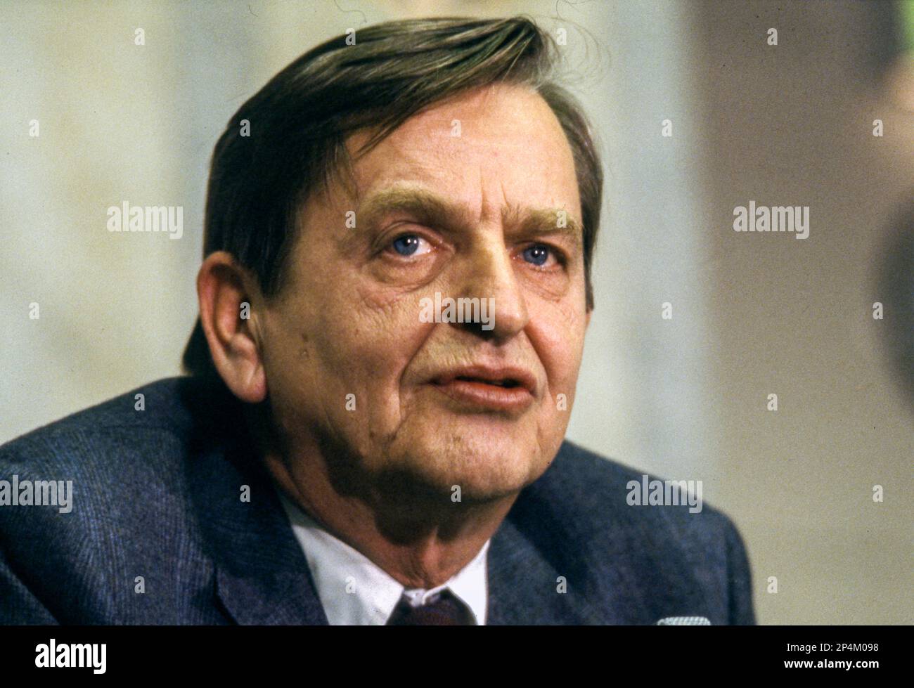 Sweden's Prime Minister Olof Palme during a press conference in 1983.Photo: Anders Holmström / TT / code 50100 Stock Photo