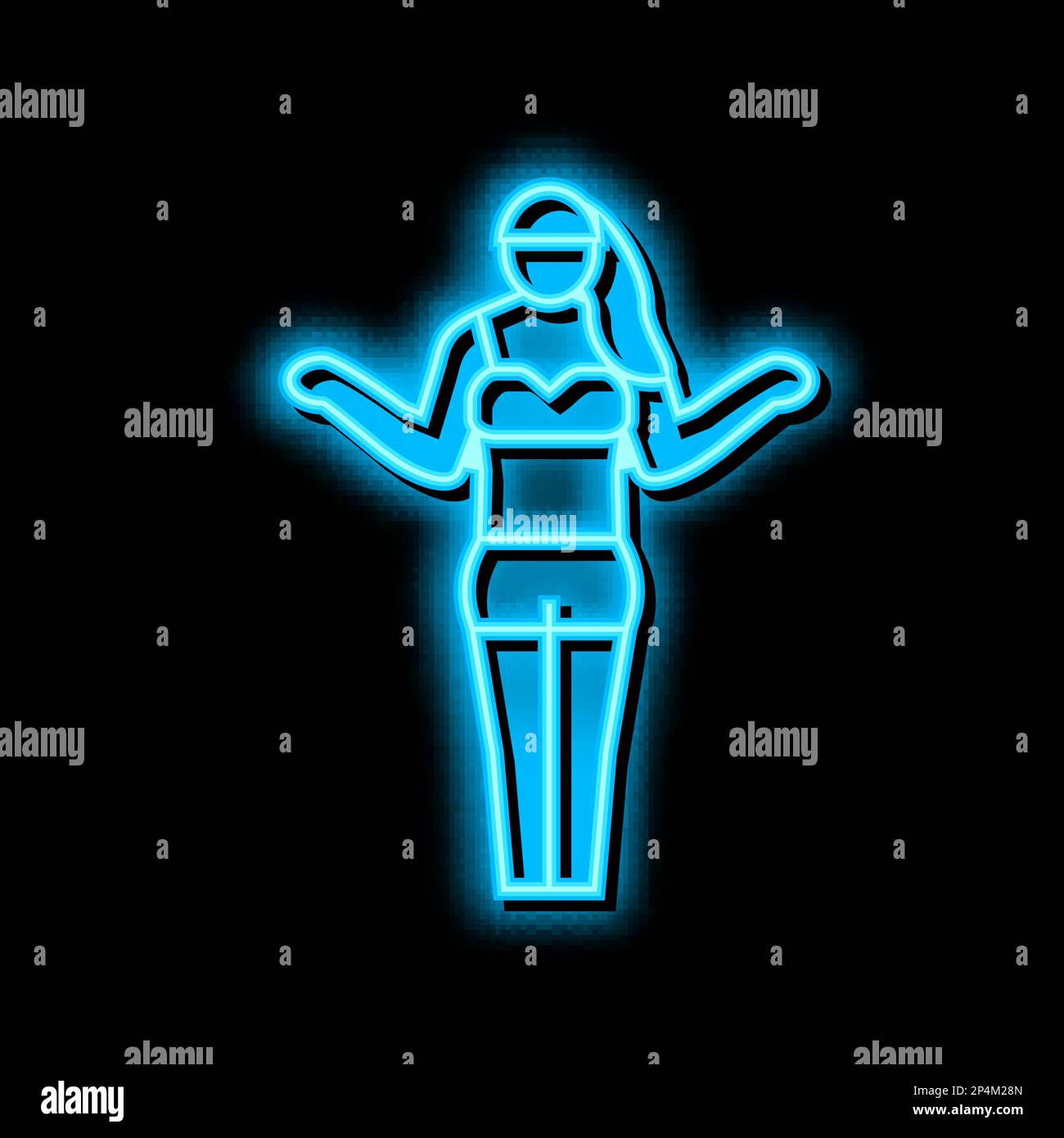 tanned woman neon glow icon illustration Stock Vector