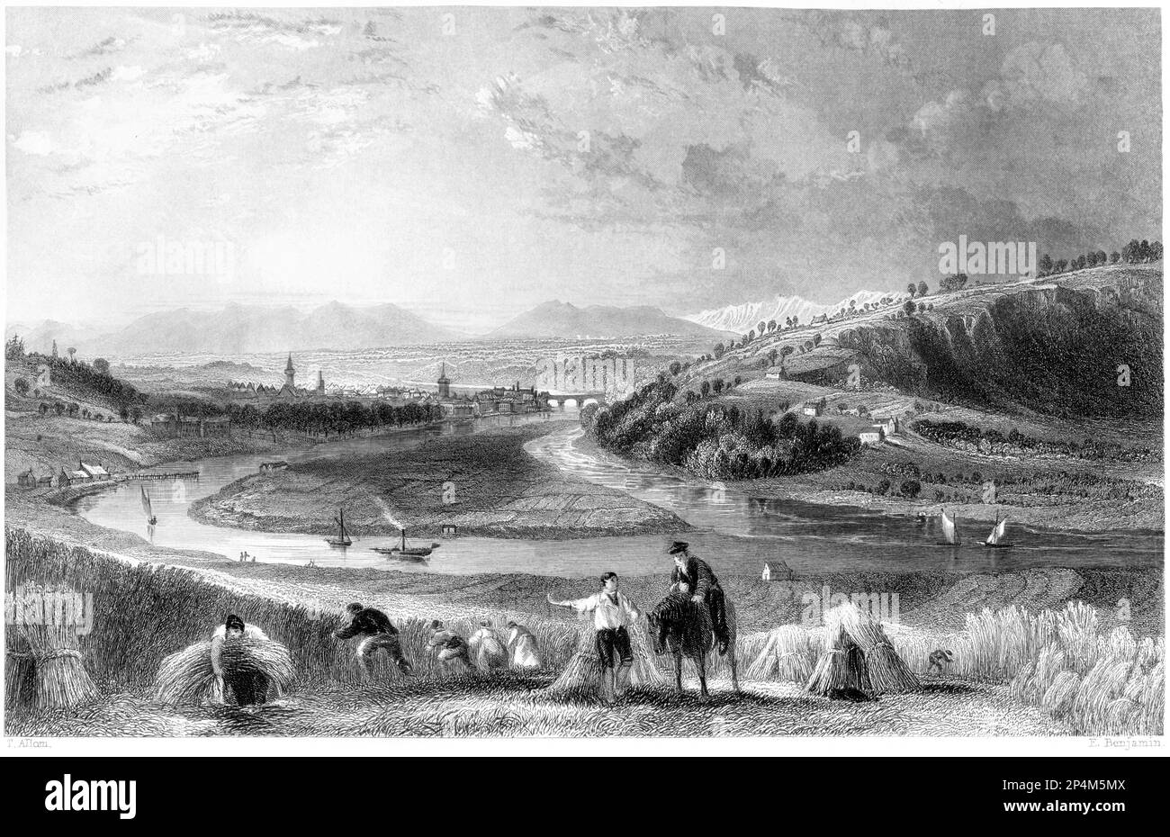 An engraving of Perth, Perthshire, Scotland UK scanned at high resolution from a book printed in 1840. Believed copyright free. Stock Photo